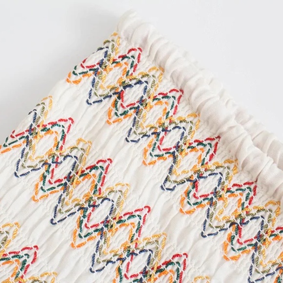 Boho Floral Embroidered Batwing Sleeve Blouse Ruffle Mini Skirt Set - Picture 7 of 14